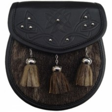 Seal Skin Sporran THISTLE embossed on Leather Flap with studs Chain Straps
